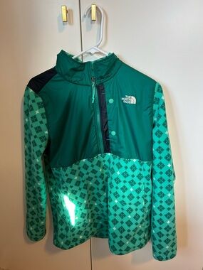 Women’s The North Face Teal Green Patterned Tundra Fleece Pullover size large